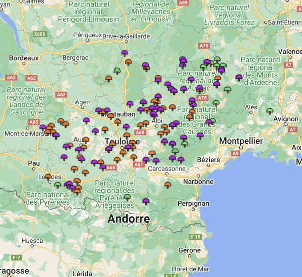 carte coins champignons occitanie