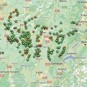 Carte girolles Bourgogne-Franche-Comté