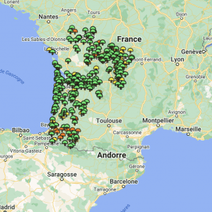 Carte girolles Nouvelle-Aquitaine