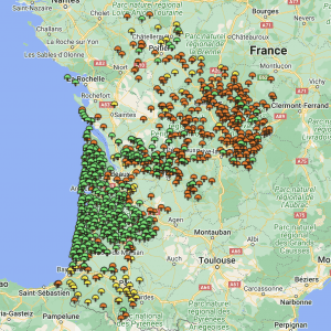Carte cèpes Nouvelle-Aquitaine