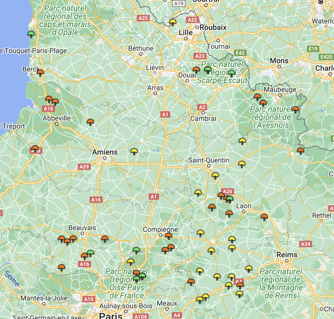 Carte cèpes Hauts-de-France