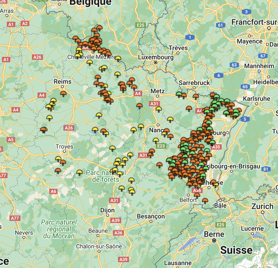 Carte cèpes Grand Est